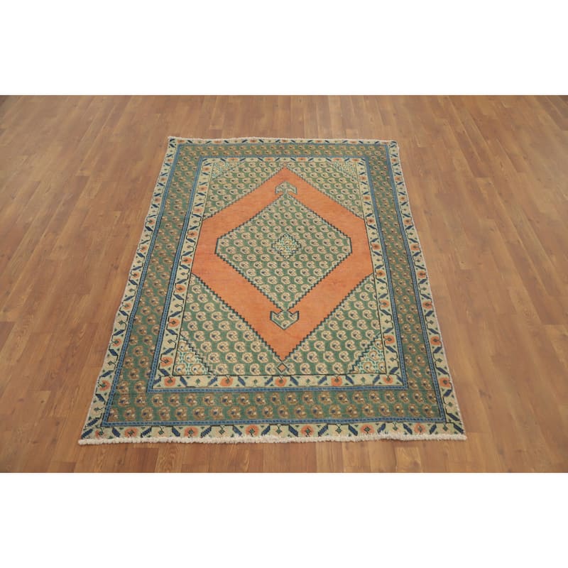 Hand Knotted Oriental 100% Wool Carpet Traditional Medallion Oranges & Rust Tabriz Area Rug - 6' 0'' X 4' 3''