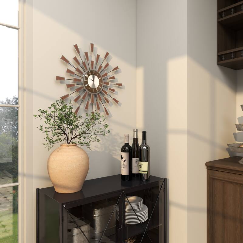 Gold / Copper / or Silver Iron Metal Starburst Sun Glam Wall Clock