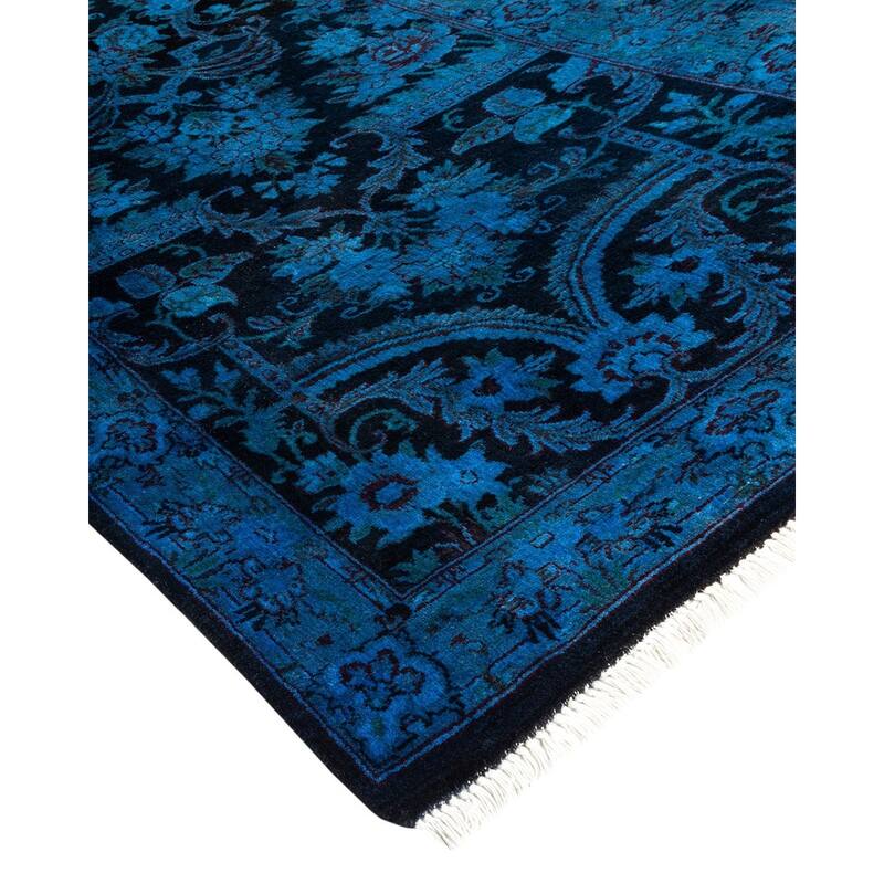 Overton Hand Knotted Wool Vintage Inspired Modern Contemporary Overdyed Blue Runner Rug - 2' 7" x 10' 5"