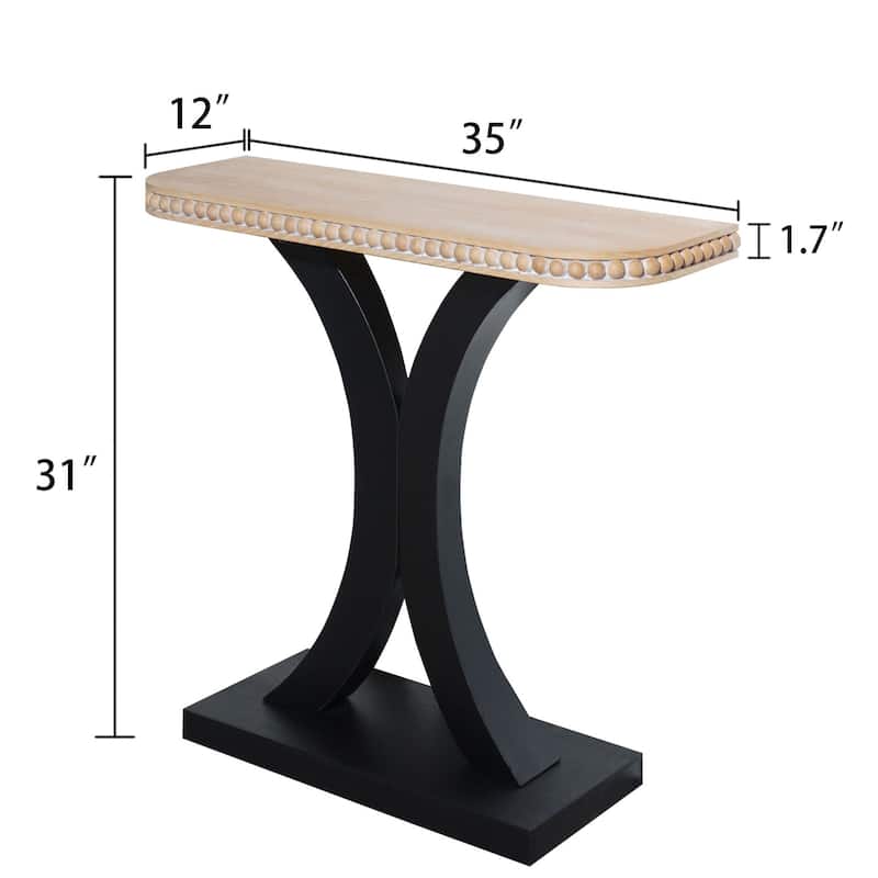 Elegant Half-Moon Console Table with Bead Trim, Versatile Wood Entryway Table with Natural Rounded Tabletop and Black Base