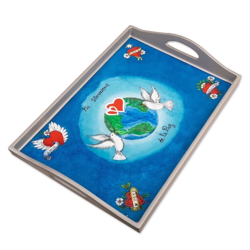 Novica Handmade Peaceful Creation Reverse-Painted Glass Tray