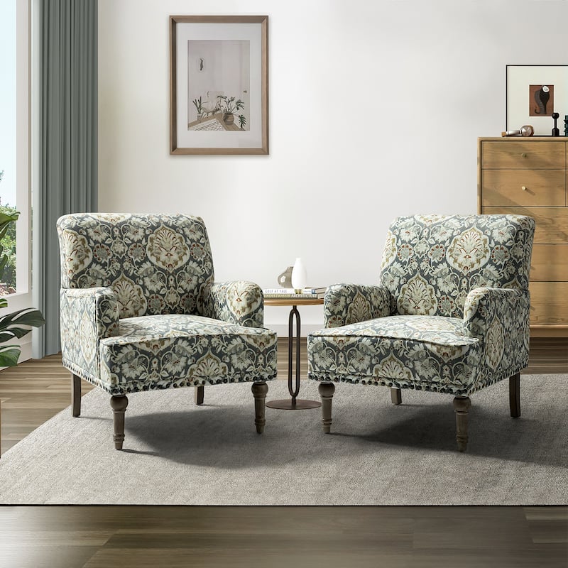 Pavia Traditional Floral Fabric Design Upholstered Accent Armchair with Nailhead Trim Set of 2 by HULALA HOME