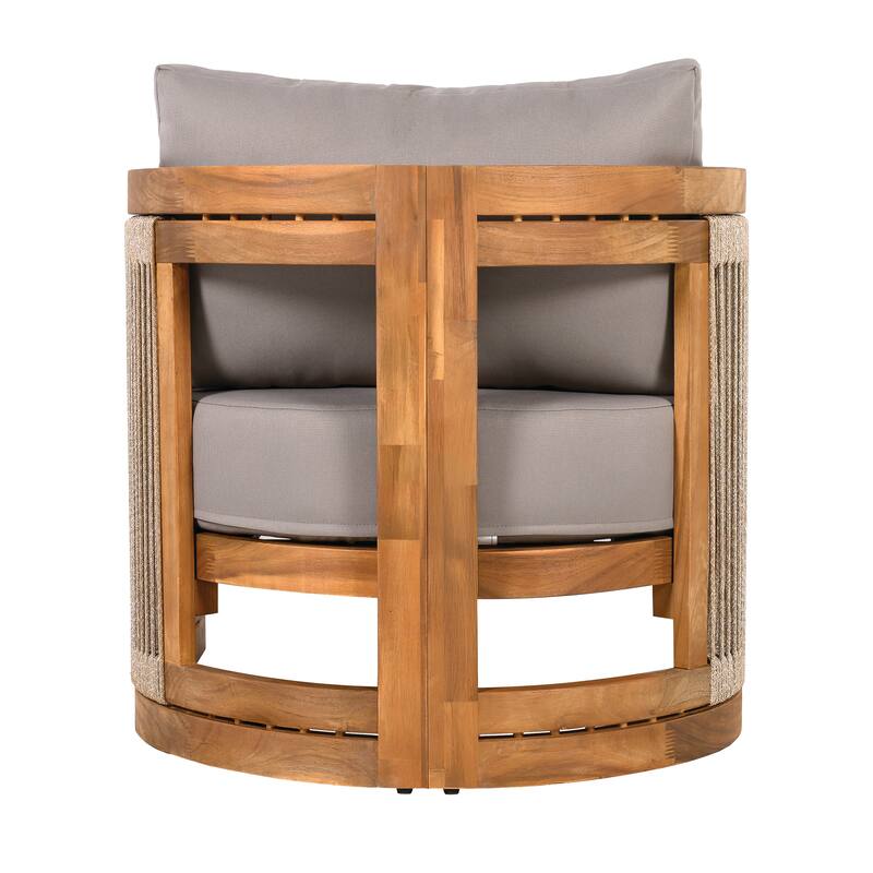 [Set of 2] Premium Acacia Wood Outdoor Club Chair,Curved Tub Design with Woven Rope Accents,Water-Resistant Cushions