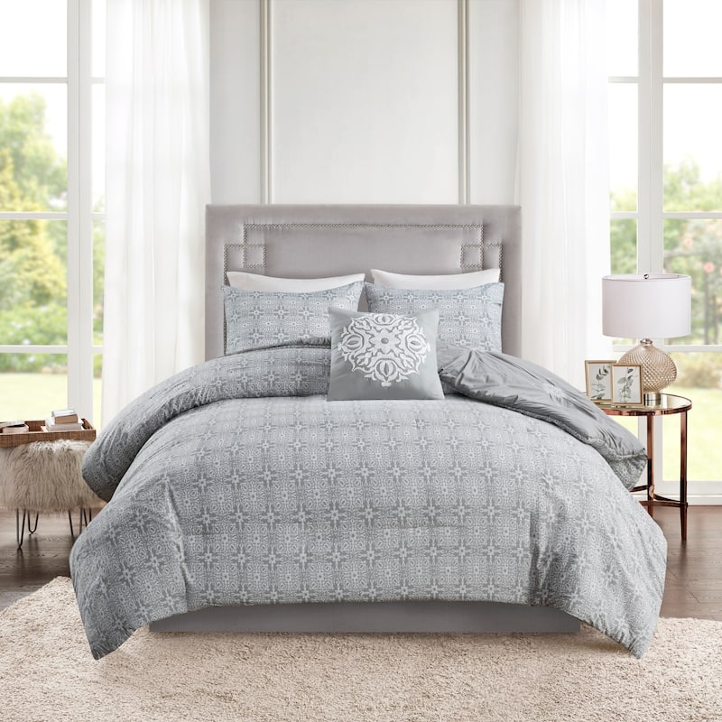 Madison Park Edna Embroidered Cotton Reversible Duvet Cover Set