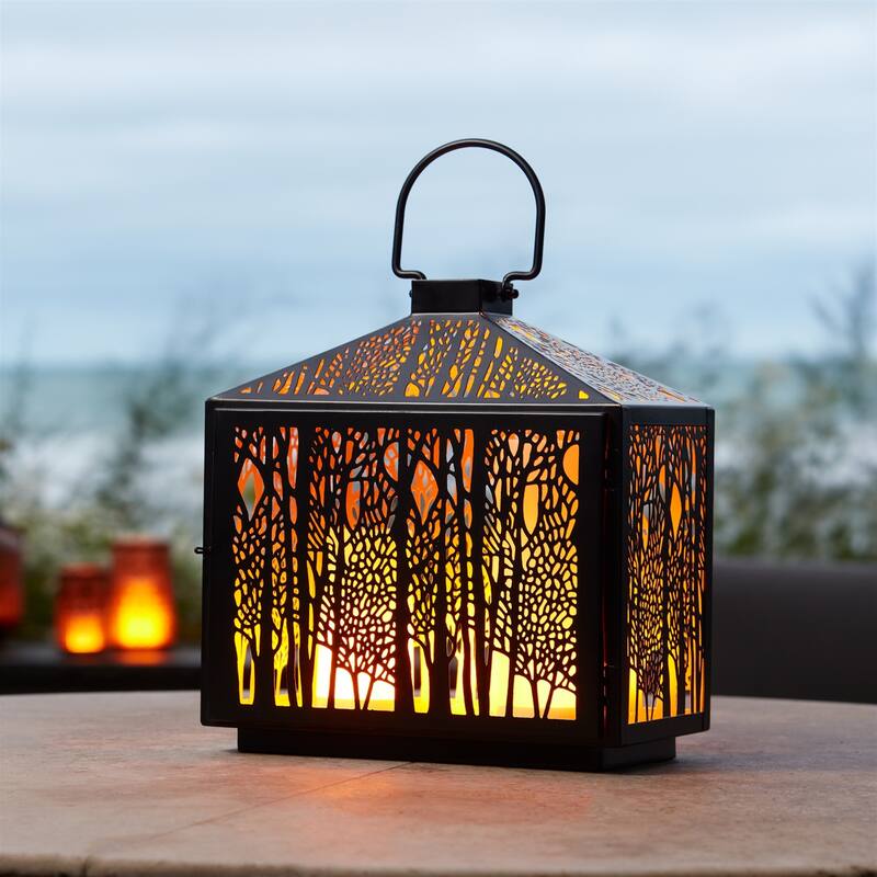 Forest Cut-Out Candle Lantern - 12.25" - Black and Gold