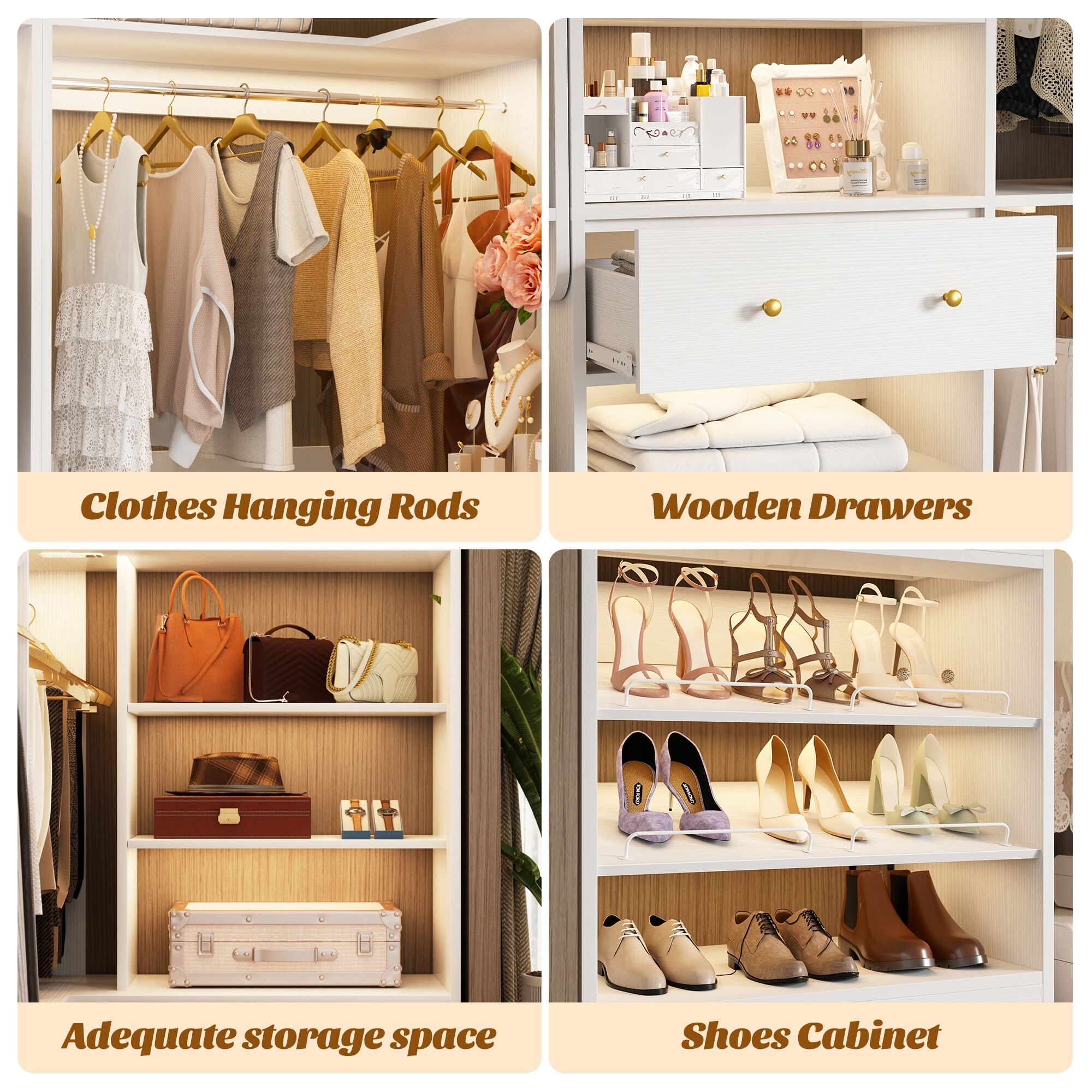 Zyntex Corner Closet System with 2 Wooden Drawers and 6 Hanging