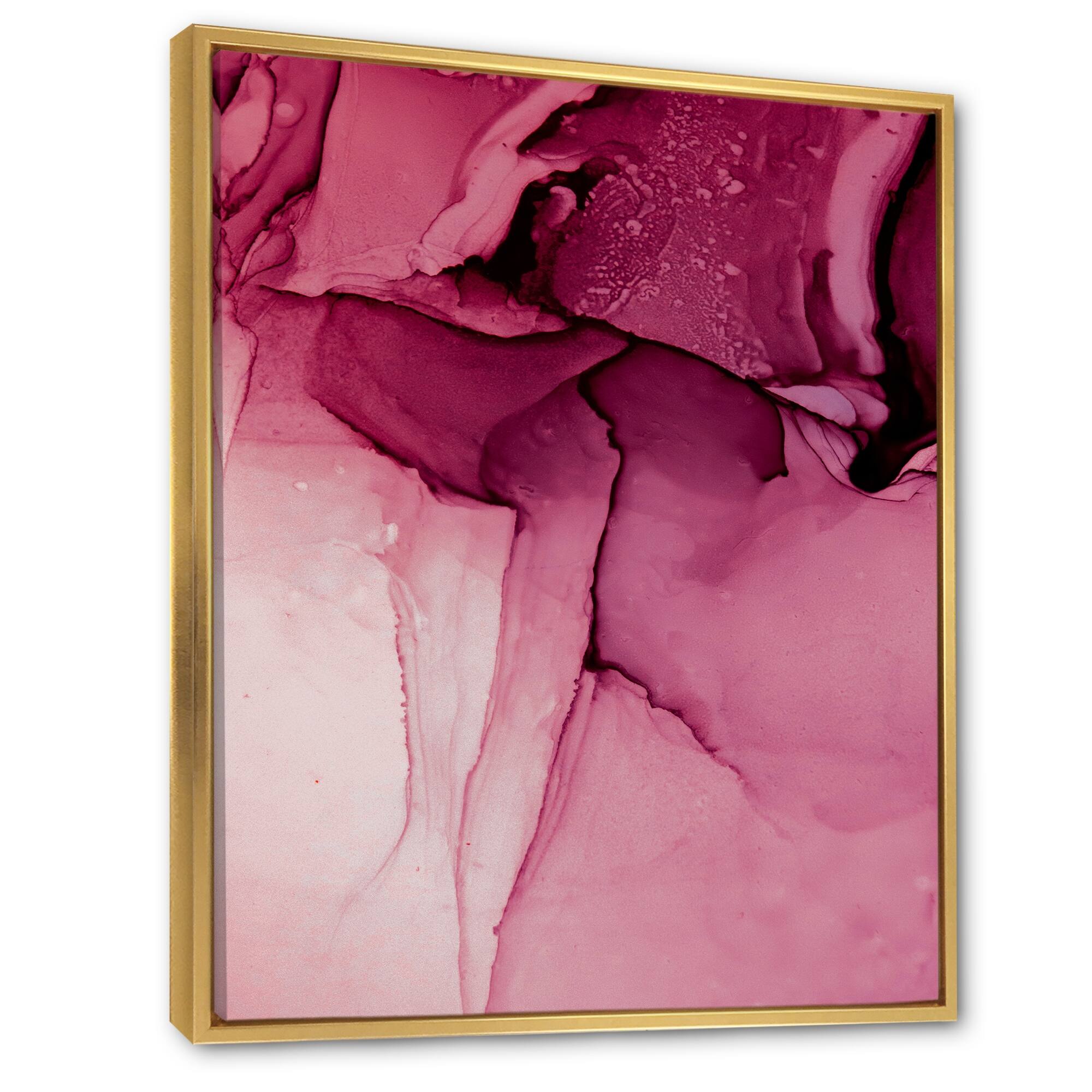Designart "Luxury Pink Marbling Flow Art III" Abstract Framed Canvas
