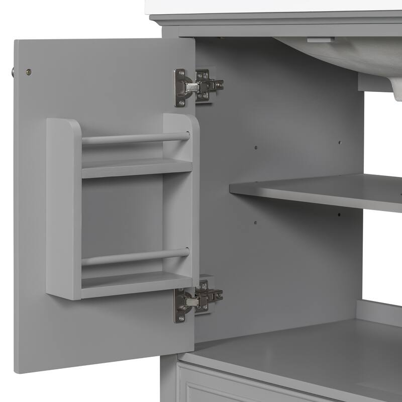 29.5" White Bathroom Vanity Cabinet Base with Adjustable Shelf, 1 Drawer & 2 Doors, Freestanding, Solid Wood