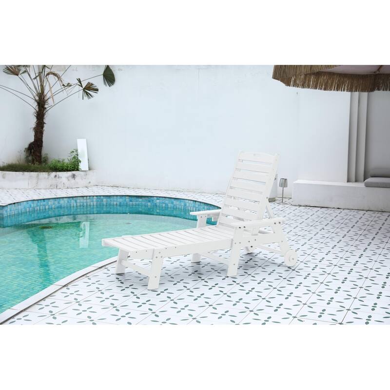 Outdoor Solid Wood Frame Slat Recliner with Pulleys