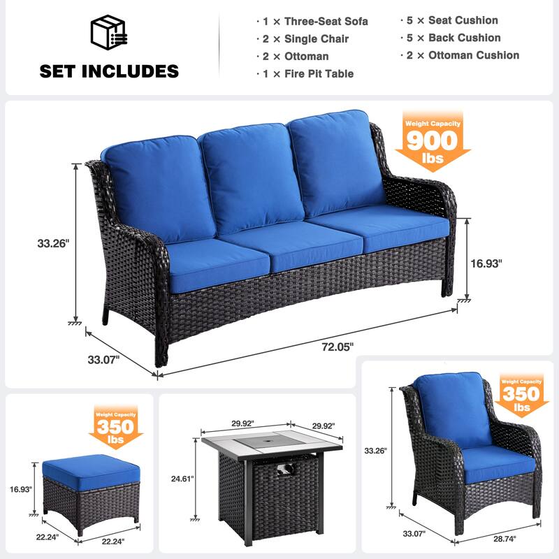 OVIOS 6-piece Patio Wicker Furniture Set With 30" Fire Table