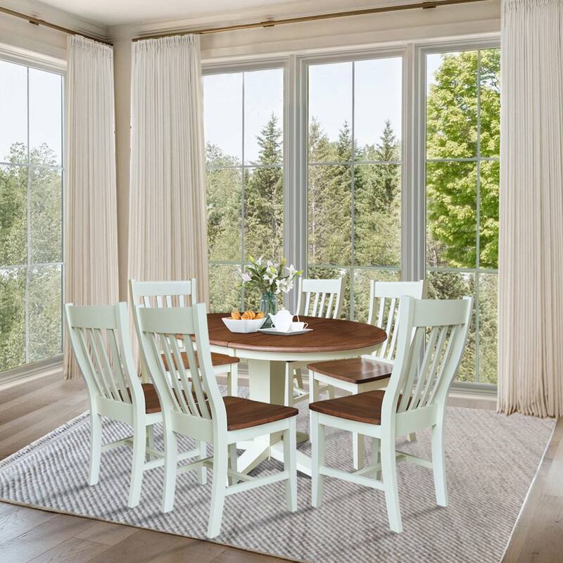 36" Round Extension Dining Table with 12" Leaf and Dining Chairs