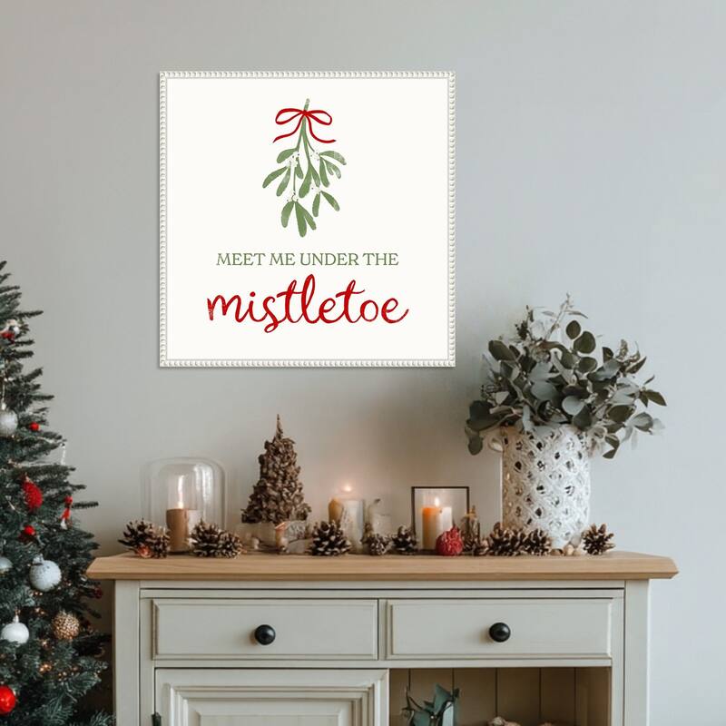 Mistletoe Wishes I by Victoria Barnes (22 x 22 in.), Framed Canvas Wall Art Print - Sylvie Beaded White