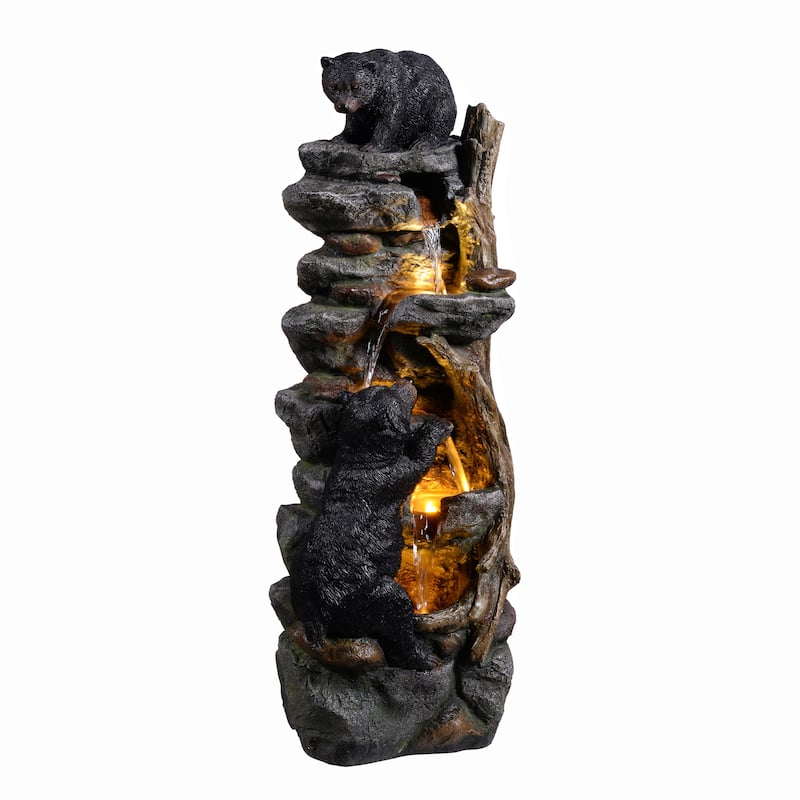 LED Lighted Bear Climbing Outdoor Garden Water Fountain - 37"