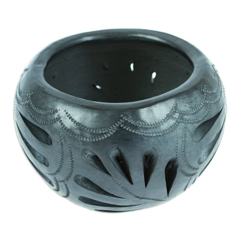 Novica Handmade Peacock Luxury Barro Negro Flower Pot