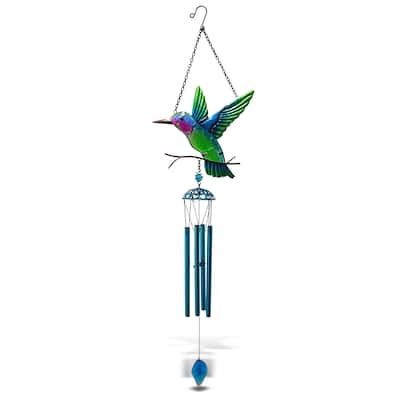 CoTa Global Hummingbird Wind Chime - Handmade Glass And Metal Chime - Multicolor - 32.7 Inch