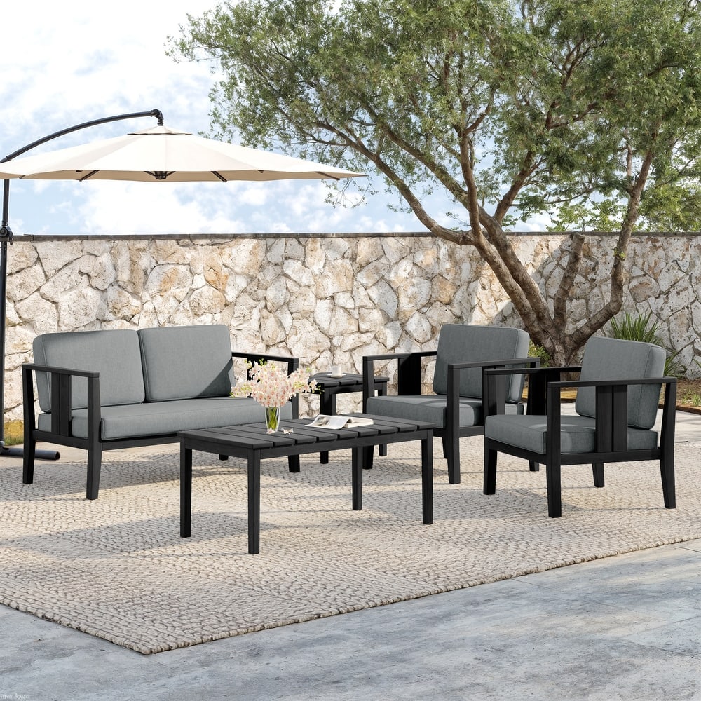 5-Piece Teak Wood Outdoor Conversation Set