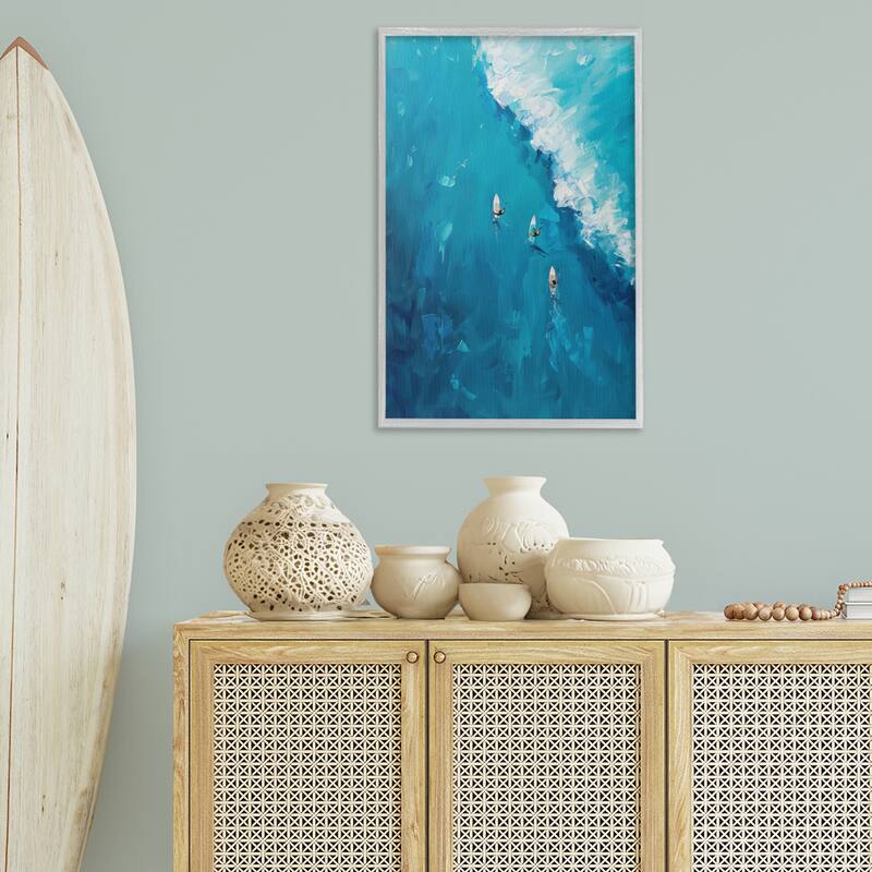 Stupell Aerial Surfers Approaching Wave Framed Giclee Art Design By LSR Design Studio