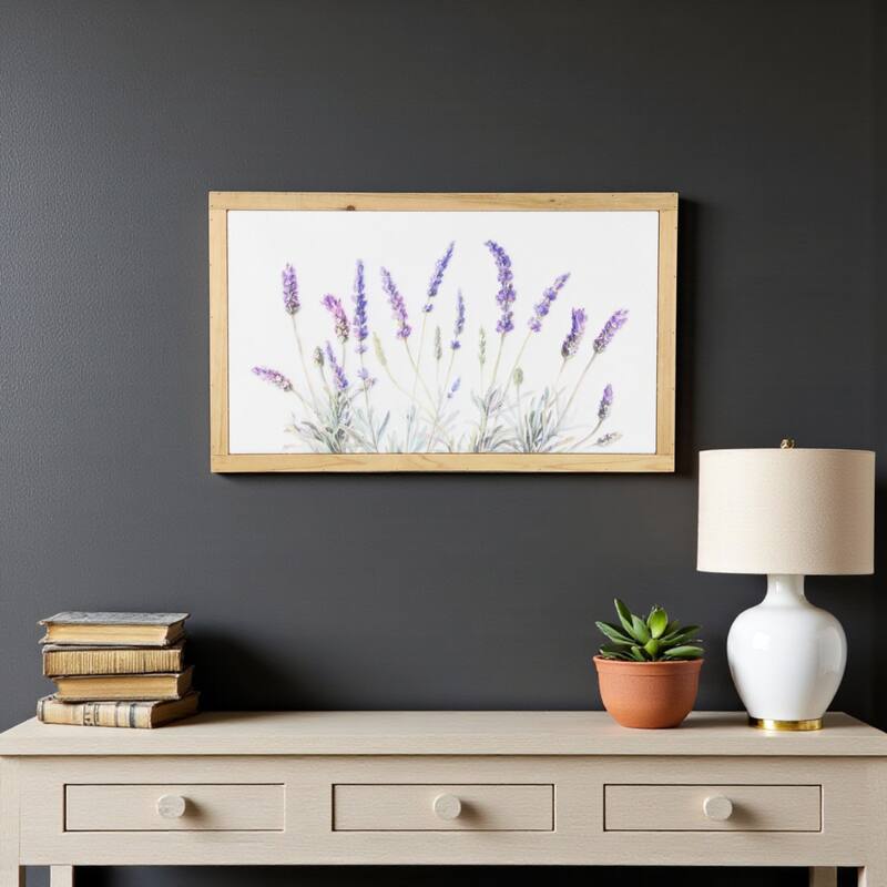 HomeRoots 16" X 26" Natural White And Lavender Floral Wood Framed Art - Lavender/White/Natural - 26.25 in. x 15.75 in.  x 1.25 in.