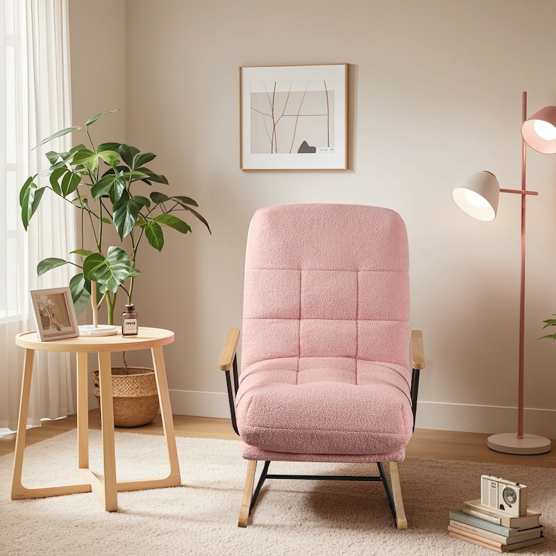 Nursery Rocking Chair Upholstered Modern Rocking chair with Wingback & Armrest Tall Back Accent Glider Rocker Chairs