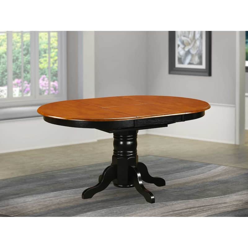 Oval Expandable Dining Table with 42x60 Inch Butterfly Leaf and Elegant Pedestal Base in Black and Cherry
