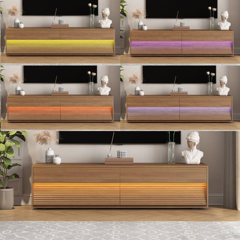 Mid Century Modern Wood Material TV Stand with Cabinet Upper and Lower 2 Layers Storage Cabinet for Living Room Entertainment