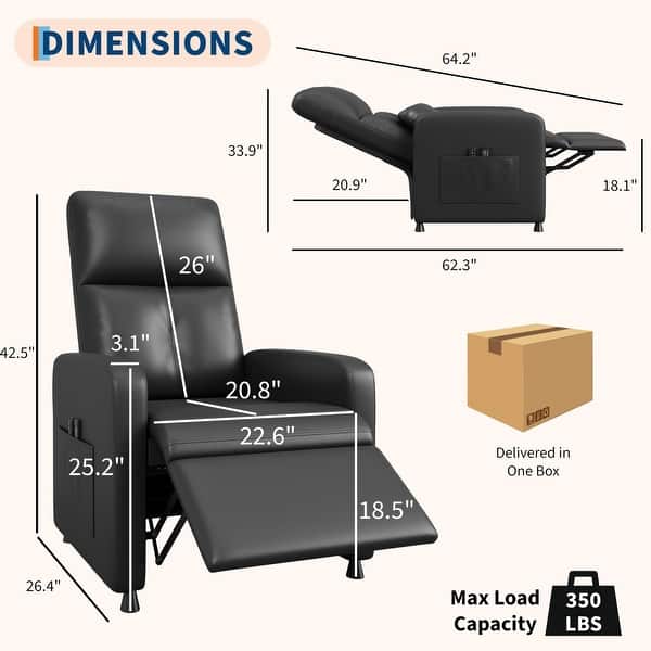 dimension image slide 0 of 3, Garvee Power Recliner Chair with Massage and Heat, Adjustable PU Leather Sofa with Memory Remote, USB Port