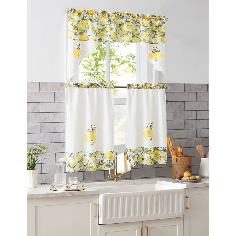 Lemon Fern Sunflower Tropical Tea Urban Kitchen Curtain Sets with Valance & Tiers