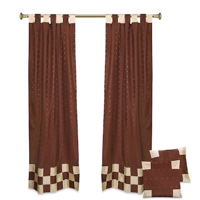 4 Pc Set Indian Sari Curtains & Cushion Covers Boho Tab Top Living Room Bedroom