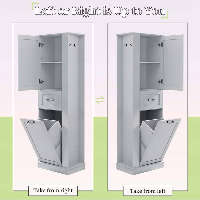 Modern Tall Storage Cabinet with Tilt-Out Compartment,Adjustable Shelves,for Bathroom & Home Organization