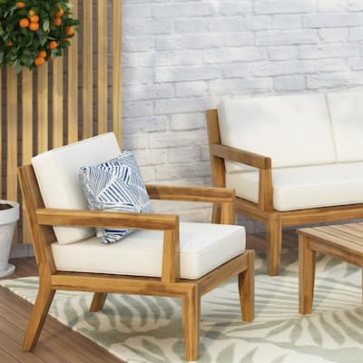 Rossville Acacia Wood Outdoor Club Chair with Cushions by Christopher Knight Home