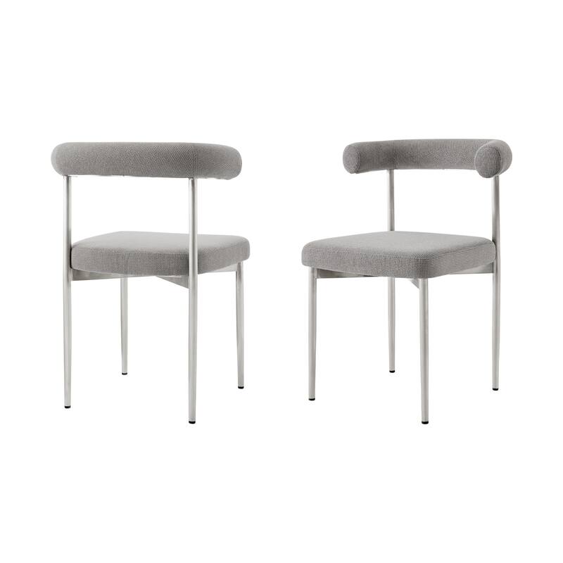 HomeRoots Set of Two Gray And Silver Upholstered Polyester Open Back Dining Side Chairs