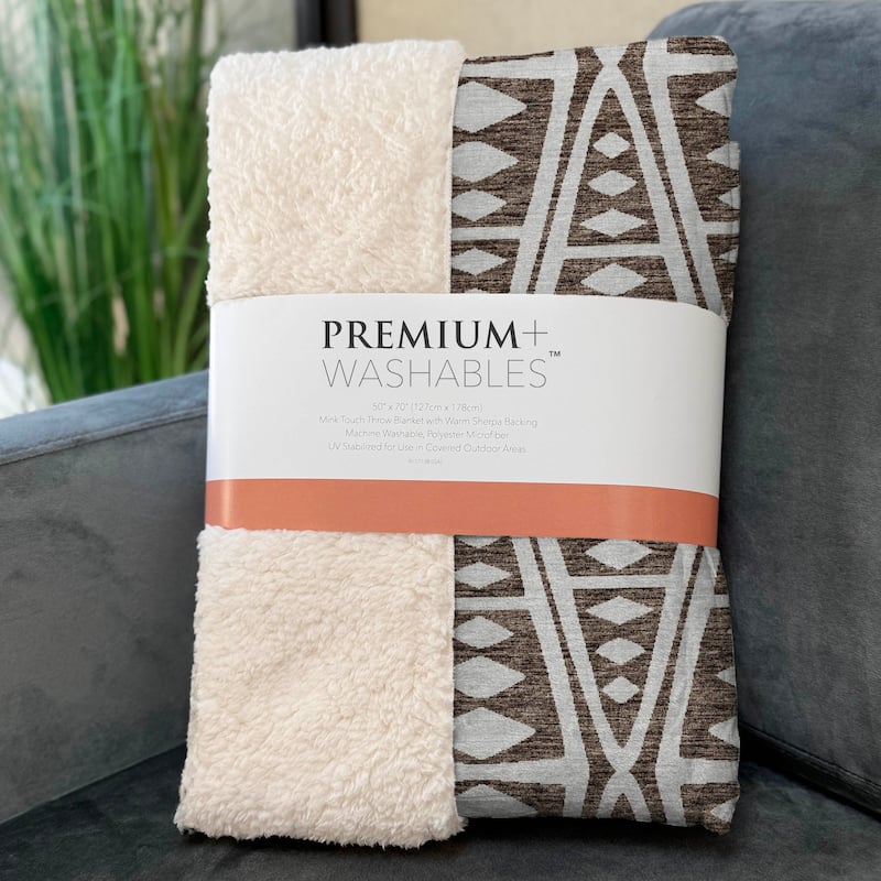 Premium Machine Washable ASB112 Modern Boho Sherpa Throw Blanket
