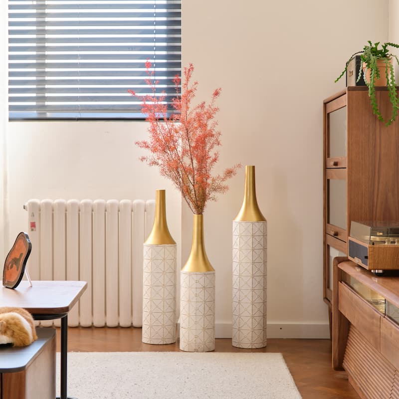 Metal Vases Set of 3, Floor Decorative Vase Glazed Metal Vases, Cylinder Vase