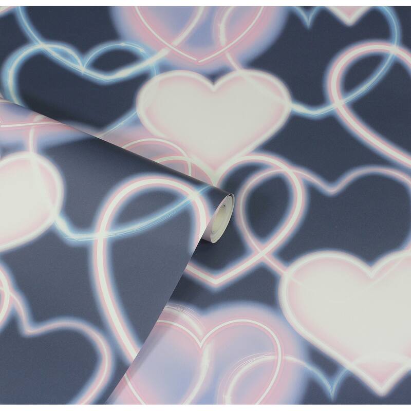 Arthouse Effie Navy Neon Heart Wallpaper