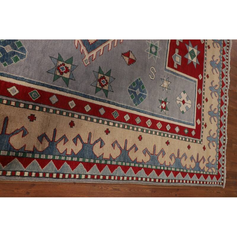 Gray Kazak Oriental Area Rug Dining Room Hand-Knotted Wool Carpet - 6'11" x 9'3"