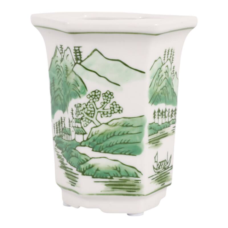 Modern Chinoiserie Ceramic Candle - Sage and Eucalyptus Scented