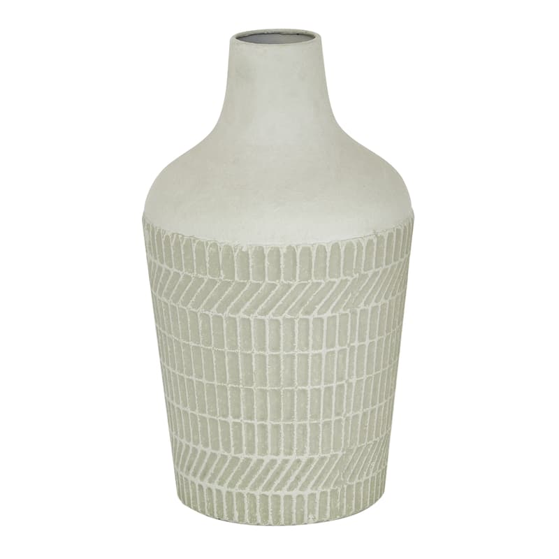 White Metal Textured Decorative Vase - 8 x 8 x 13