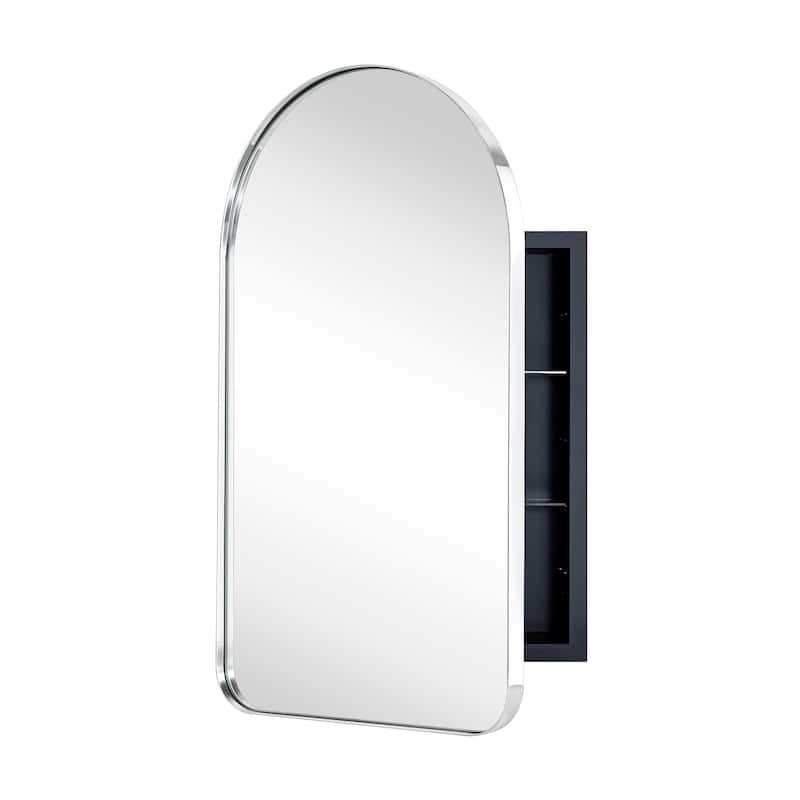 TEHOME Aristes Recessed Framed Medicine Cabinet with Mirror and Adjustable Shelves - 16" x 28.3" - Chrome
