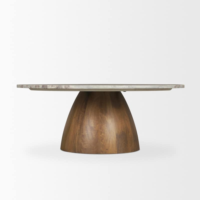 Allyson Round Brown Pedestal w/ Pink Marble Top Coffee Table
