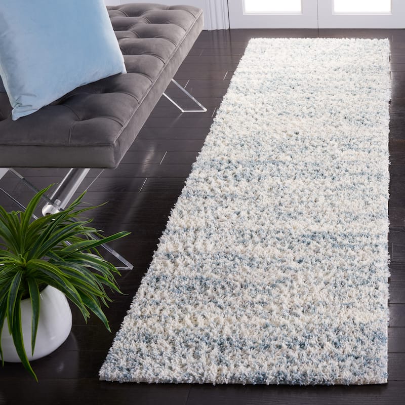 SAFAVIEH Berber Shag Rafaele 1.25-inch Thick Rug - 2'3" x 8' Runner - Ivory/Light Aqua - Runner