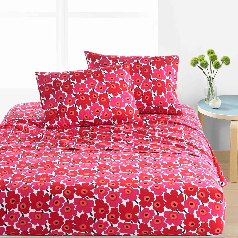 SINGLE BED RED PERCALE FITTED SHEET 