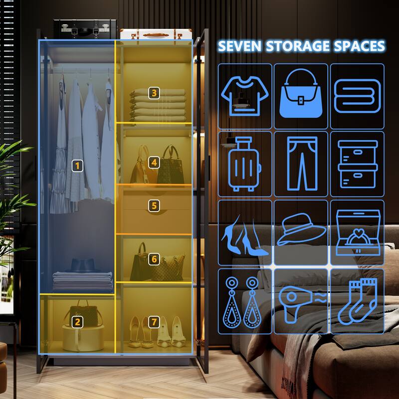 2-Door Wardrobe Armoire with LED Lights