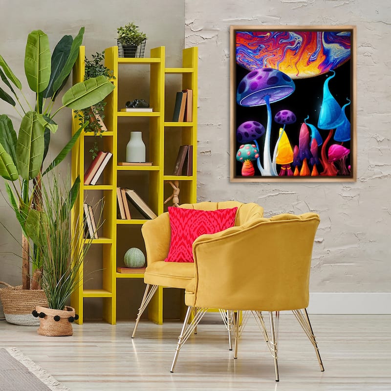 Stupell Whimsical Mushrooms in Space Framed Floater Canvas Wall Art Design By Kim Allen