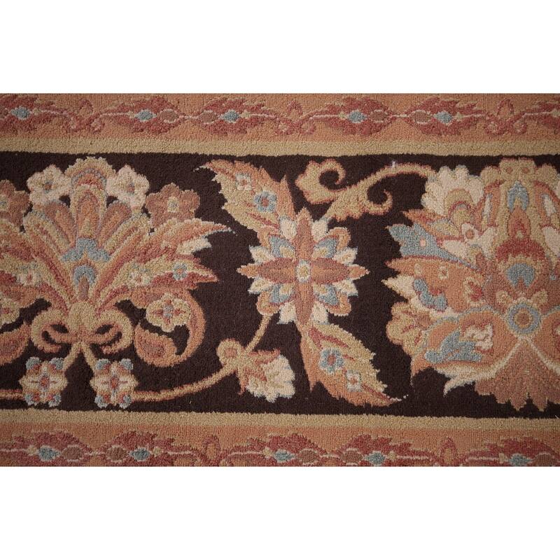 All-Over Brown Floral Kashan Turkish Area Rug Machine Made Carpet - 6'5" x 9'9"