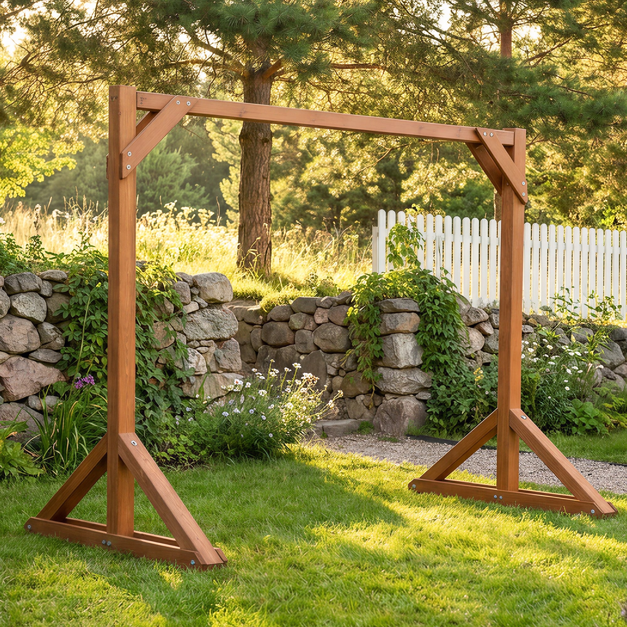 Wooden Outdoor Swing Stand for Porch and Garden, Brown