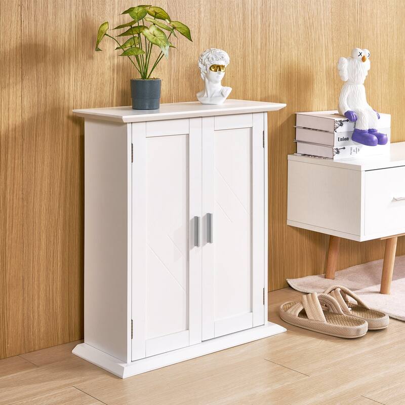 VECELO Small Coffee Bar Cabinet Kitchen Storage Cabinet Farmhouse Buffet Sideboard with Door and Adjustable Shelf Accent Cabinet - White