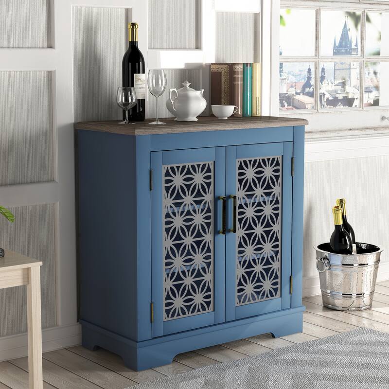 30 in. Storage Sideboard Wine Cabinet - Blue