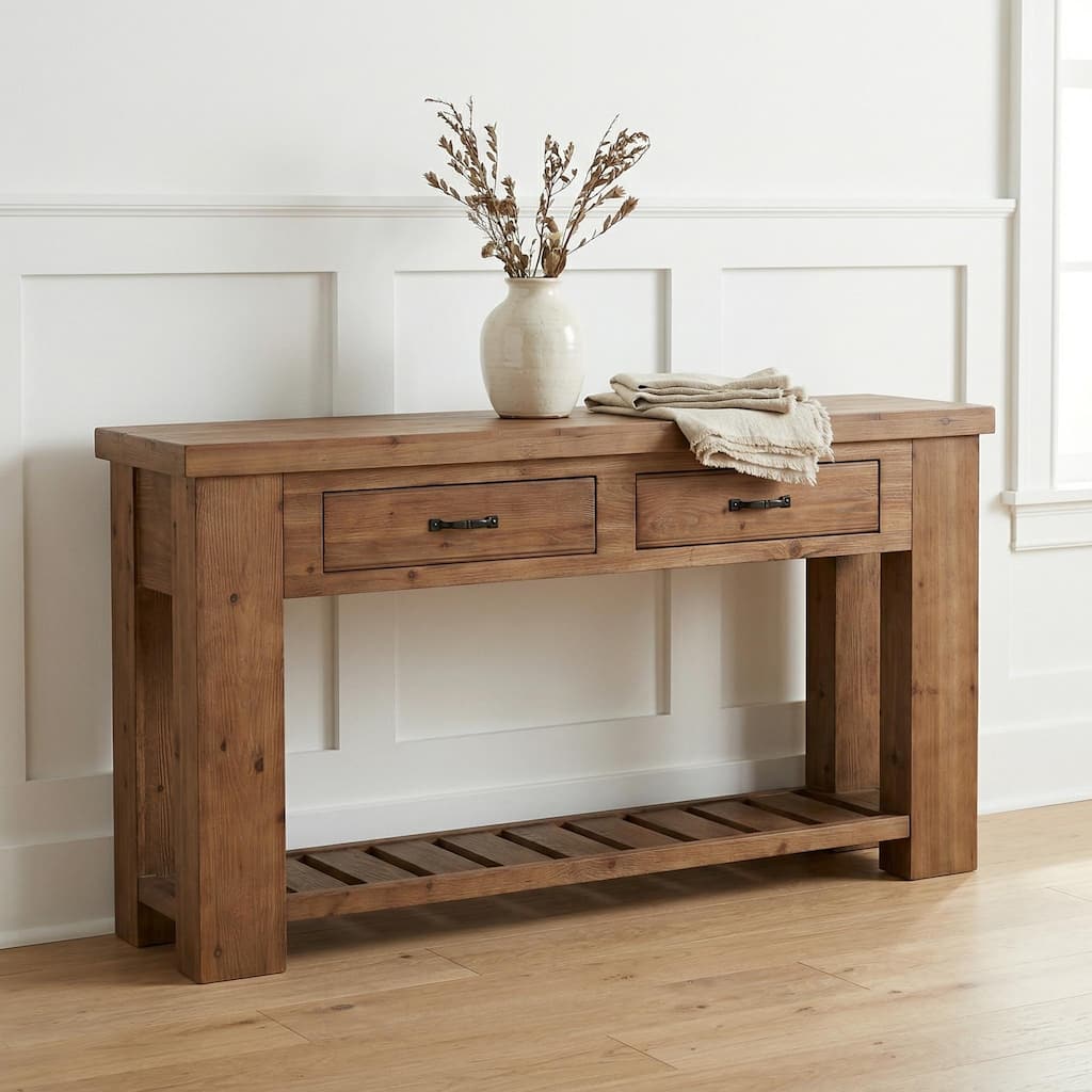 Solid Wood Console Table, 63-Inch Long Entryway Sofa Table with Drawers for Hallway, Entrance and Living Room
