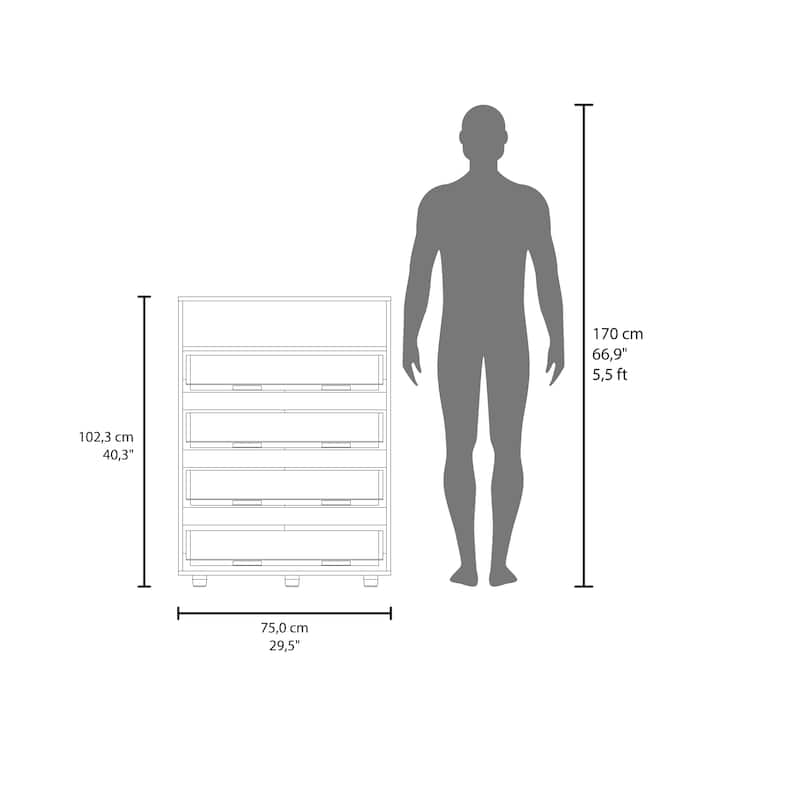 Tokio 4 Drawer Dresser with Open Shelf, Stained Walnut