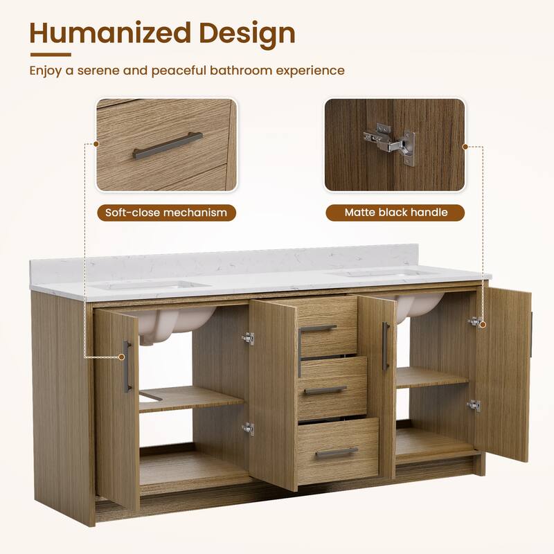 72-Inch Modern Style Bathroom Vanity with Double Ceramic Sink